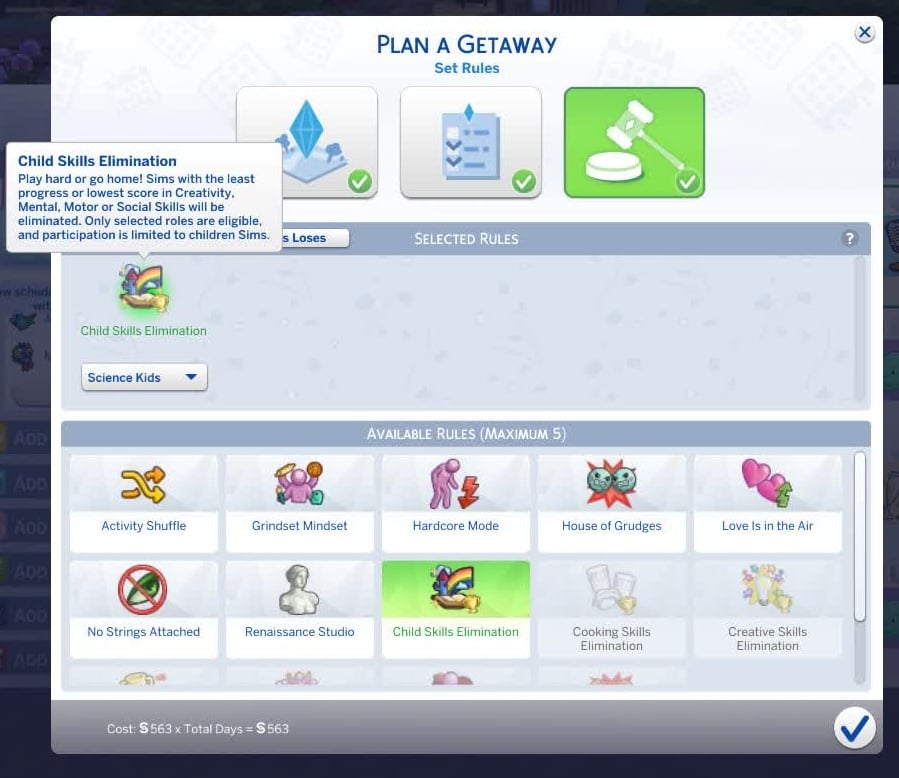 The Sims 4 Adventure Awaits and The Sims 4 High School Years Getaways, Child Skills Elimination