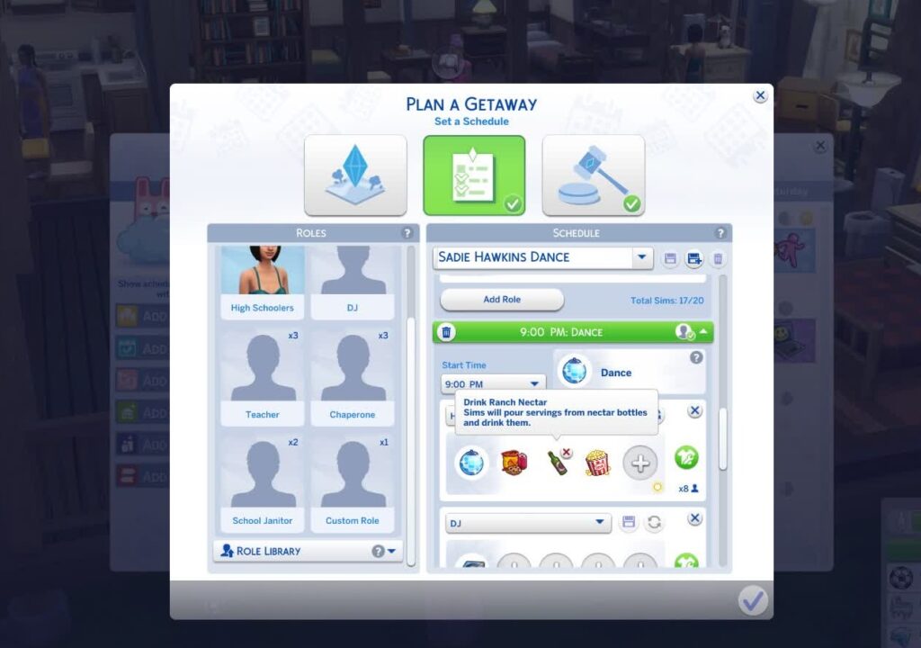 The Sims 4 Adventure Awaits and The Sims 4 High School Years Getaways, Dance Schedule