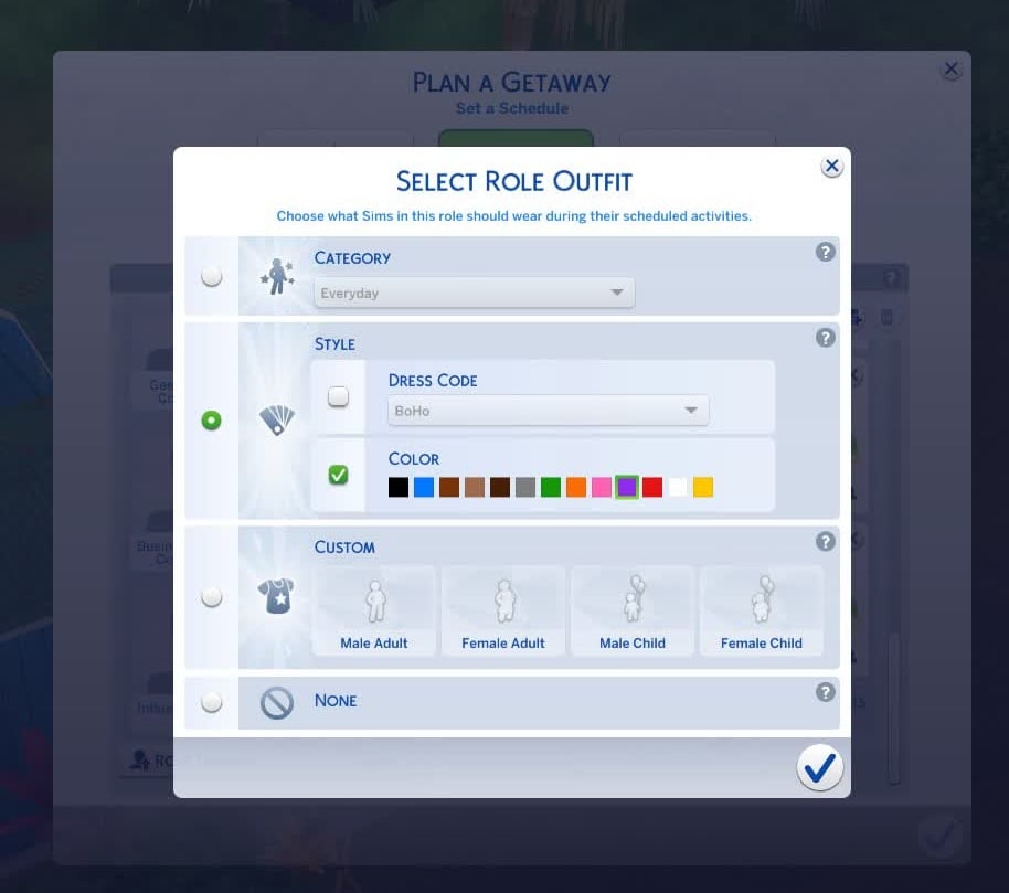 How to Set Up a Sims 4 Survivor Competition with Adventure Awaits 4 The Sims 4 Survivor Competition from Adventure Awaits, Select Role Outfit