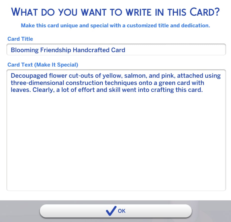 Writing in card
