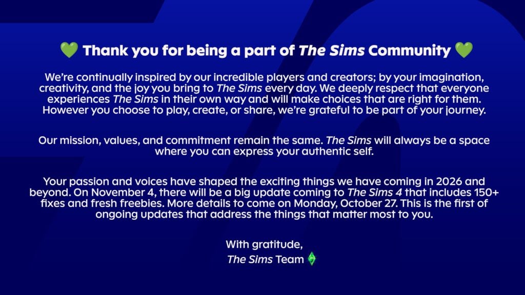 The Sims Team Issue Statement Regarding The Community, And Future Sims 4 Updates 3 G4C2xy6XYAIDSaz