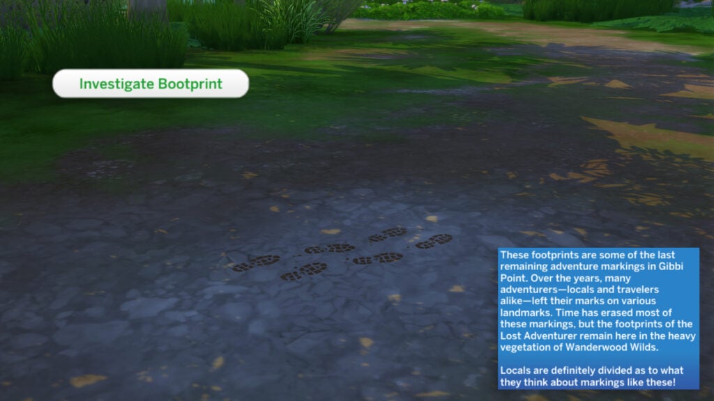 The Sims 4 Adventure Awaits: Gibbi Point Adventure Quests Guide 9 bootprints 1