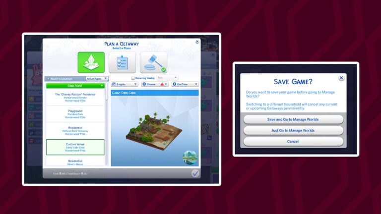 Planning Getaways in The Sims 4 Adventure Awaits is Not Recommended for Rotational Players
