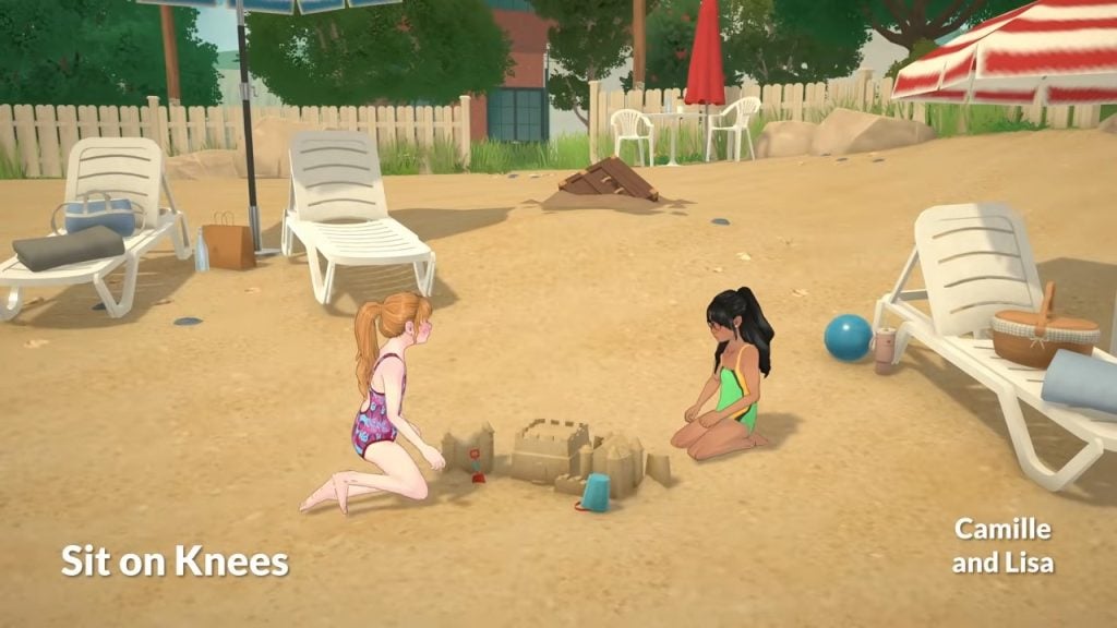 paralives animation sitting on knees on the beach