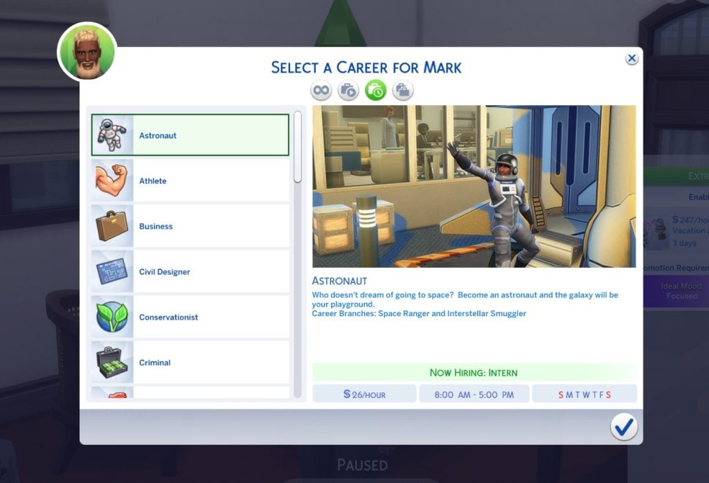select career full time menu