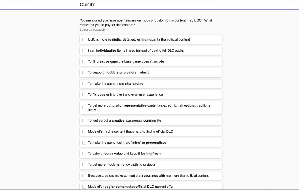 the sims survey 2026 questions about the sims 46