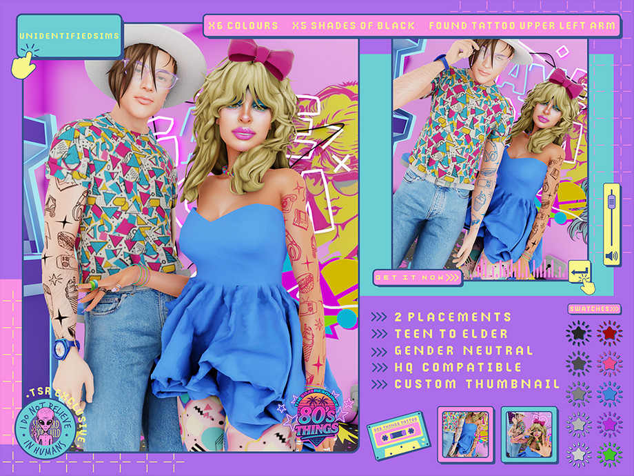 80S Things Sleeve Tattoo by unidentifiedsims