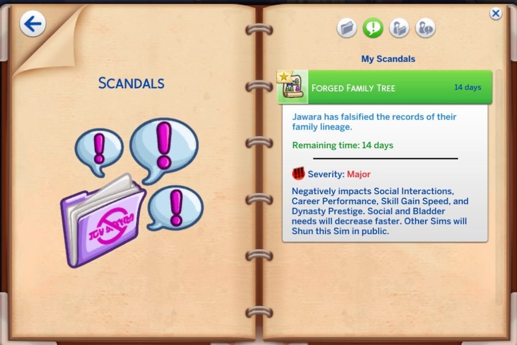 Sims Scandal- The Sims 4: Royalty & Legacy, The Notebook