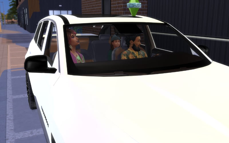 Sims sitting in car