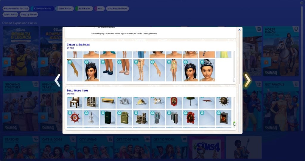 sims 4 royalty and legacy items