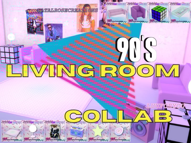 The Sims 4 Nostalgic Build CC: 40 of The Best 90s Sets for Retro Homes 54 90sLivingRoomCollab1