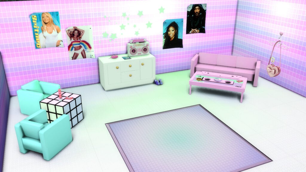The Sims 4 Nostalgic Build CC: 40 of The Best 90s Sets for Retro Homes 59 90sLivingRoomCollab6