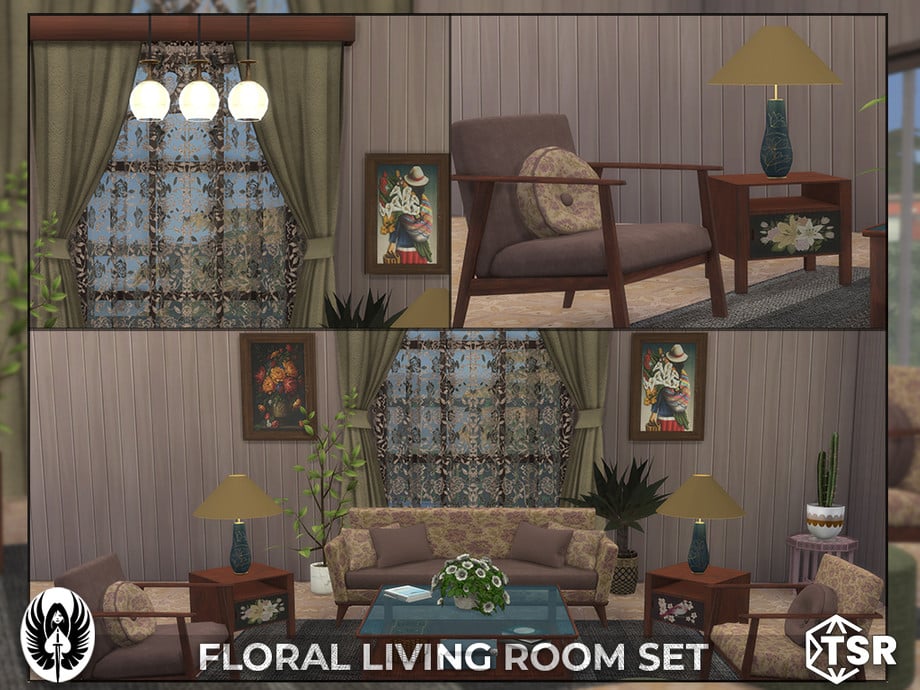 The Sims 4 Nostalgic Build CC: 40 of The Best 90s Sets for Retro Homes 80 FloralLivingRoom2