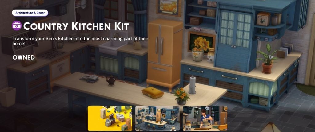 Sims 4 Patch Features March 17 free Country Kitchen Kit Marketplace screen