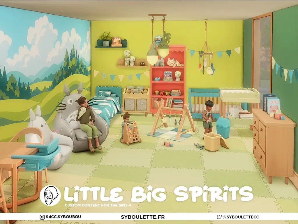 The Sims 4 Little Big Spirits CC kids bedroom overview