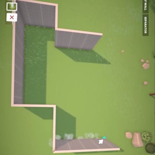 Optional grid-less placement for objects, walls, half-walls, and fences