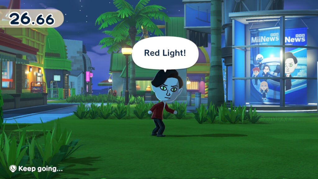 Playing the Red Light Green Light Tomodachi Life minigame in Living the Dream