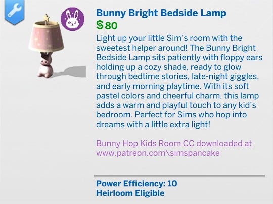 SimsPancake Bunny Bright Bedside Lamp