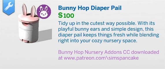 SimsPancake Bunny Hop Diaper Pail