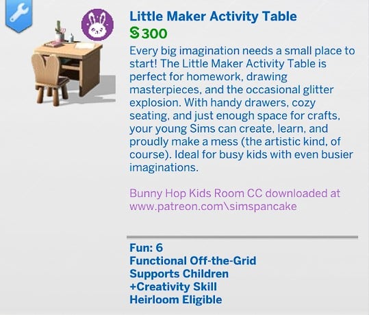 SimsPancake Little Maker Activity Table