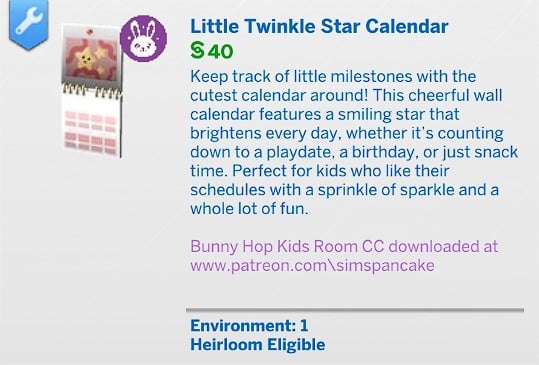 SimsPancake Little Twinkle Star Calendar