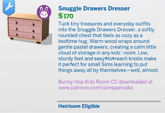 SimsPancake Snuggle Drawers Dresser