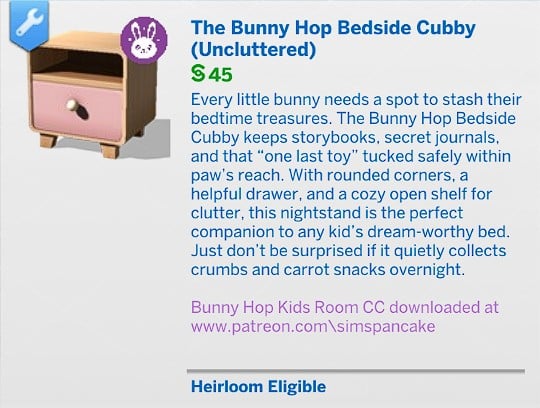 SimsPancake The Bunny Hop Bedside Cubby Uncluttered