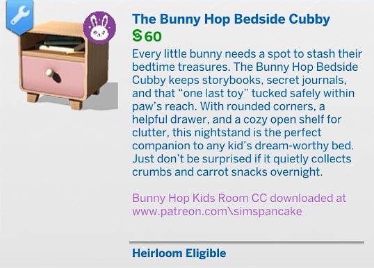 SimsPancake The Bunny Hop Bedside Cubby