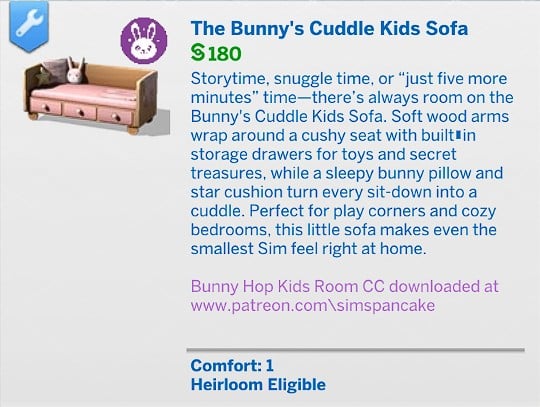 SimsPancake The Bunnys Cuddle Kids Sofa