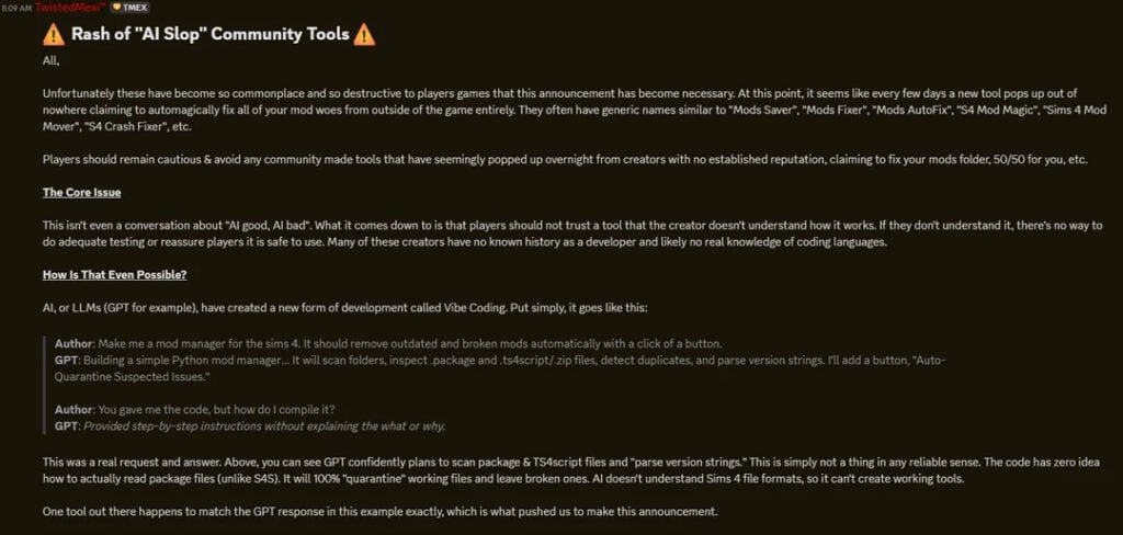 Popular Sims 4 Mods Creator Warns About Recent Wave of "AI Slop" Game Mod Tools 3 TwistedMexi2