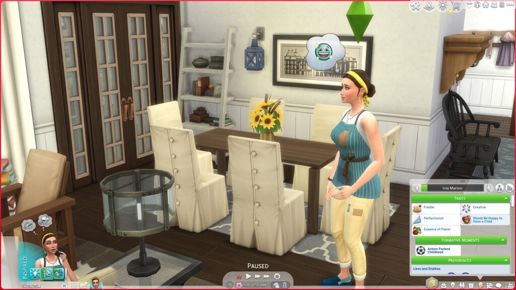 Sims 4 Simology panel showing Action-Packed Childhood formative moment applied to a Sim