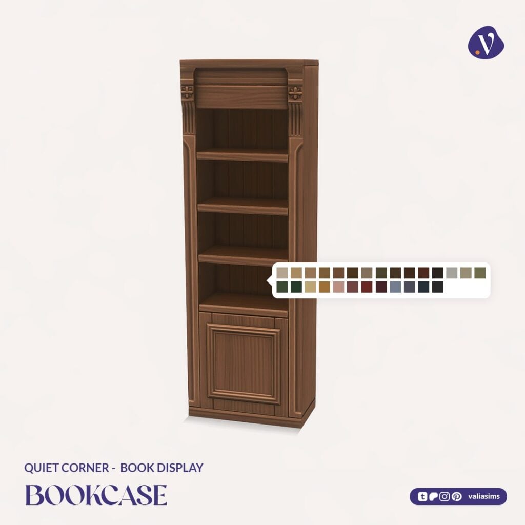 The Sims 4 Quiet Corner CC Review: A Cozy Bookshop Collection You'll Need 63 VALIA Quiet Corner Book Display Bookcase 1