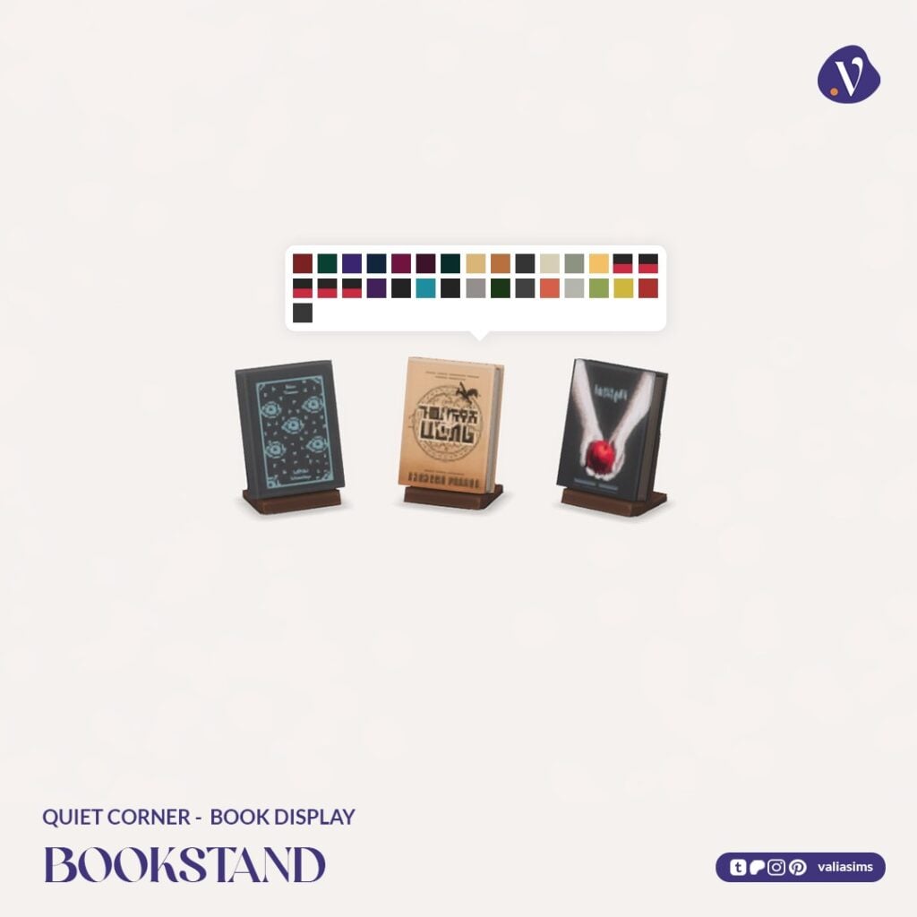 The Sims 4 Quiet Corner CC Review: A Cozy Bookshop Collection You'll Need 44 VALIA Quiet Corner Book Display Bookstand 1