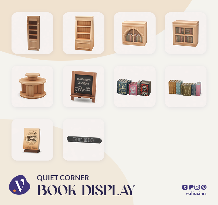 The Sims 4 Quiet Corner CC Review: A Cozy Bookshop Collection You'll Need 12 Sims 4 Quiet Corner CC book display build buy preview with modular bookshelves, display tables, and custom books