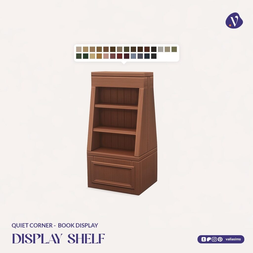 The Sims 4 Quiet Corner CC Review: A Cozy Bookshop Collection You'll Need 46 VALIA Quiet Corner Book Display Display Shelf 1