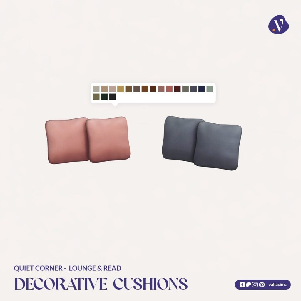 The Sims 4 Quiet Corner CC Review: A Cozy Bookshop Collection You'll Need 70 VALIA Quiet Corner Lounge and Read Decorative Cushions 1