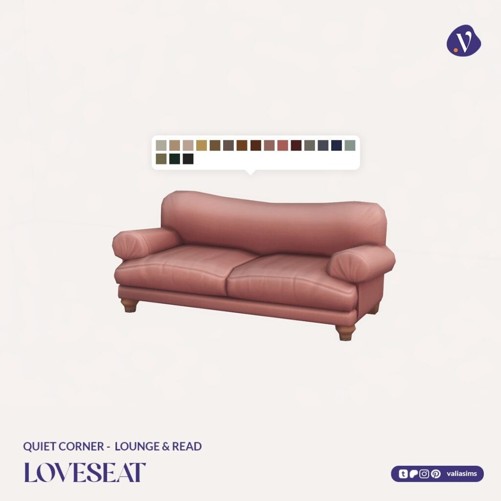 The Sims 4 Quiet Corner CC Review: A Cozy Bookshop Collection You'll Need 67 VALIA Quiet Corner Lounge and Read Loveseat 1