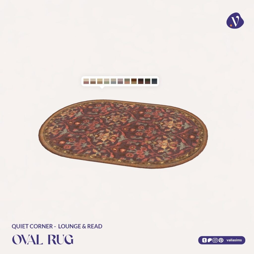 The Sims 4 Quiet Corner CC Review: A Cozy Bookshop Collection You'll Need 56 VALIA Quiet Corner Lounge and Read Oval Rug 1
