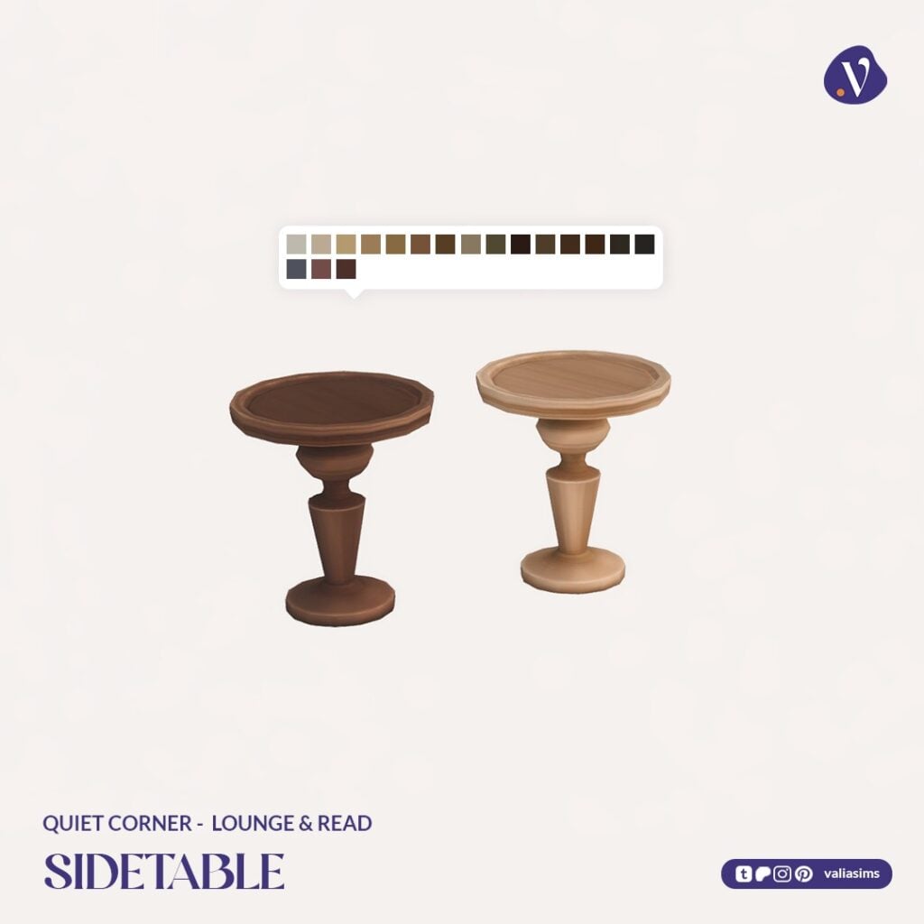 The Sims 4 Quiet Corner CC Review: A Cozy Bookshop Collection You'll Need 71 VALIA Quiet Corner Lounge and Read Sidetable 1