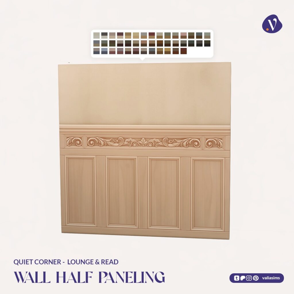 The Sims 4 Quiet Corner CC Review: A Cozy Bookshop Collection You'll Need 33 VALIA Quiet Corner Lounge and Read Wall Half Paneling 1