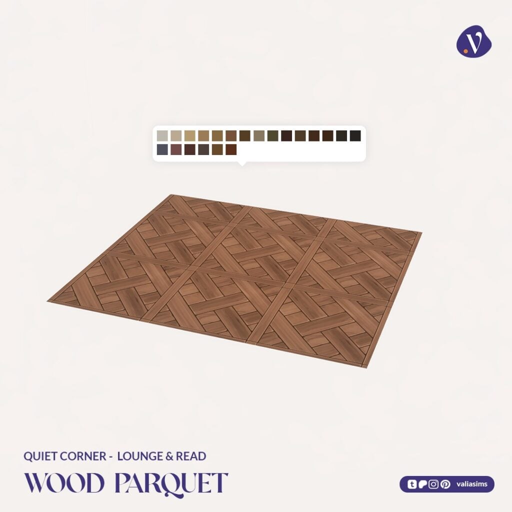 The Sims 4 Quiet Corner CC Review: A Cozy Bookshop Collection You'll Need 34 VALIA Quiet Corner Lounge and Read Wood Parquet 1