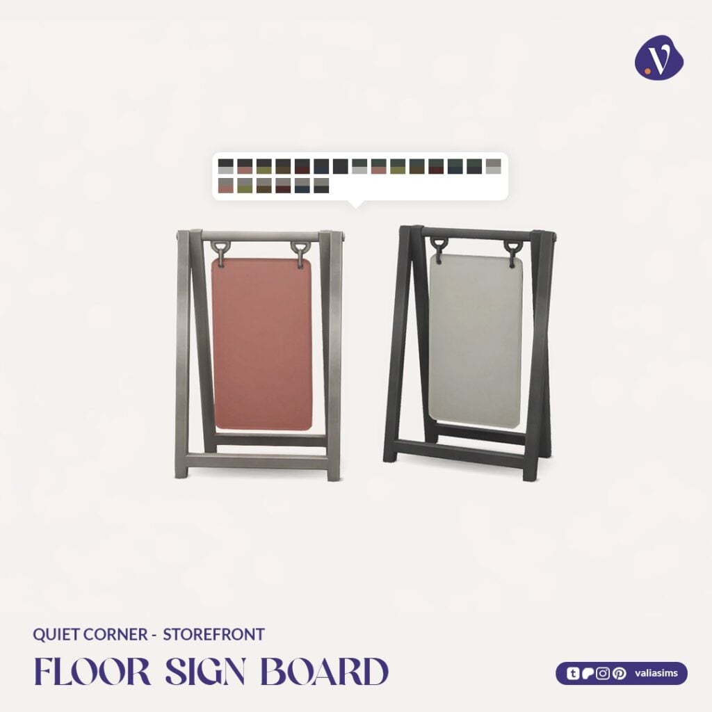 The Sims 4 Quiet Corner CC Review: A Cozy Bookshop Collection You'll Need 48 VALIA Quiet Corner Storefront Floor Sign Board 1