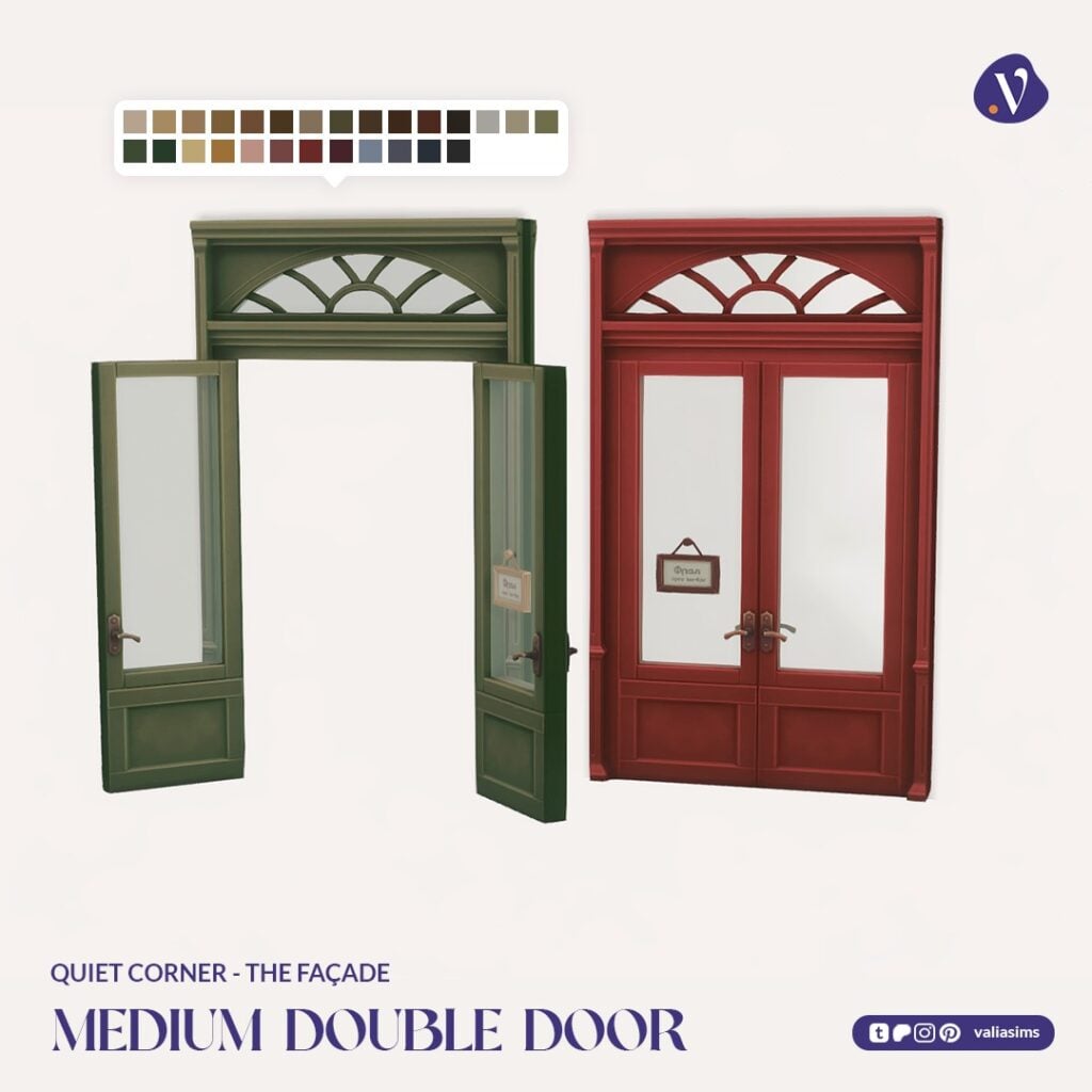 The Sims 4 Quiet Corner CC Review: A Cozy Bookshop Collection You'll Need 26 VALIA Quiet Corner The Facade Medium Double Door 1