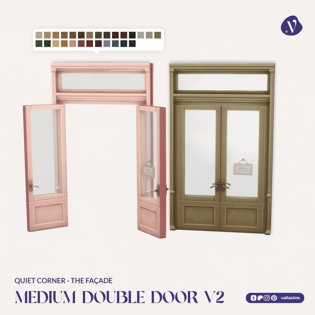 The Sims 4 Quiet Corner CC Review: A Cozy Bookshop Collection You'll Need 28 VALIA Quiet Corner The Facade Medium Double Door V2 1