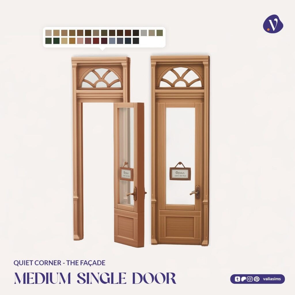 The Sims 4 Quiet Corner CC Review: A Cozy Bookshop Collection You'll Need 30 VALIA Quiet Corner The Facade Medium Single Door 1