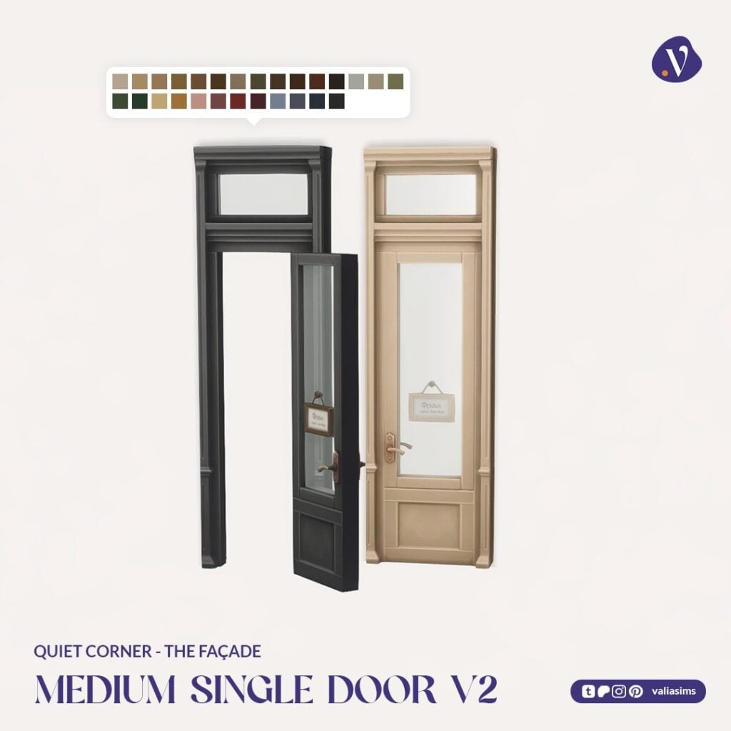 The Sims 4 Quiet Corner CC Review: A Cozy Bookshop Collection You'll Need 27 VALIA Quiet Corner The Facade Medium Single Door V2 1