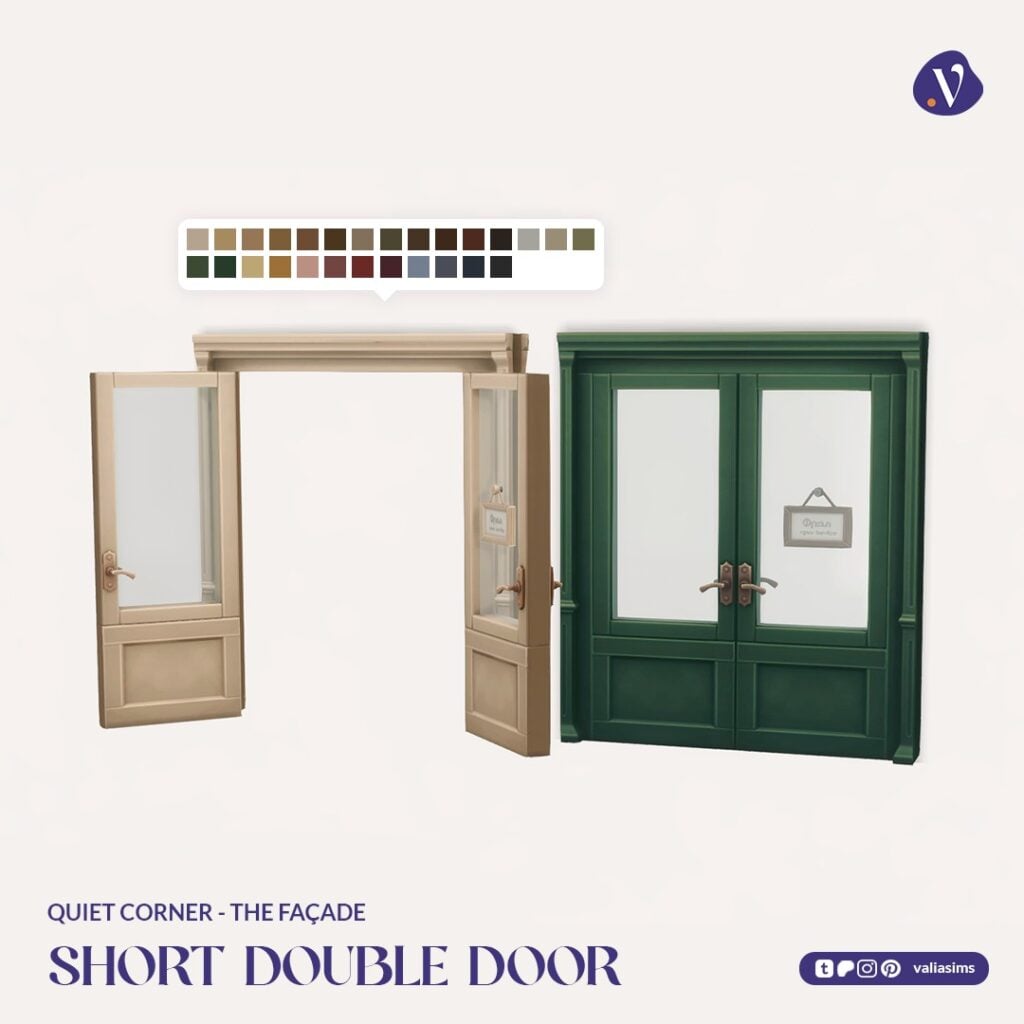 The Sims 4 Quiet Corner CC Review: A Cozy Bookshop Collection You'll Need 29 VALIA Quiet Corner The Facade Short Double Door 1