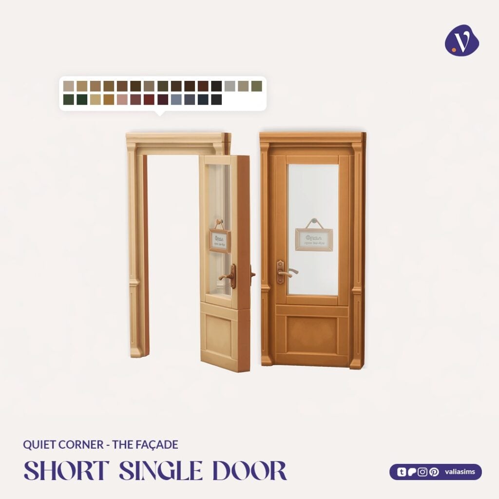 The Sims 4 Quiet Corner CC Review: A Cozy Bookshop Collection You'll Need 31 VALIA Quiet Corner The Facade Short Single Door 1