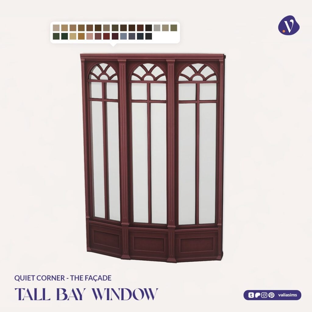 The Sims 4 Quiet Corner CC Review: A Cozy Bookshop Collection You'll Need 19 VALIA Quiet Corner The Facade Tall Bay Window 1
