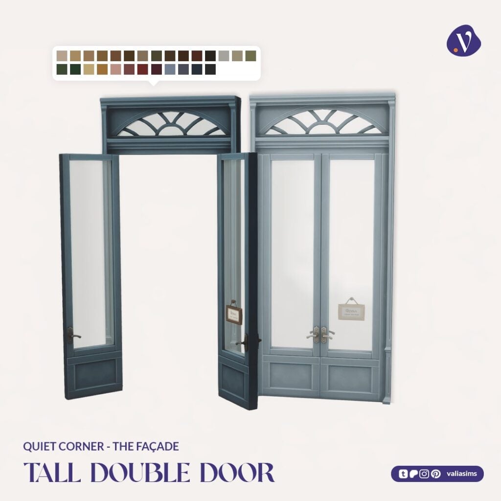 The Sims 4 Quiet Corner CC Review: A Cozy Bookshop Collection You'll Need 24 VALIA Quiet Corner The Facade Tall Double Door 1